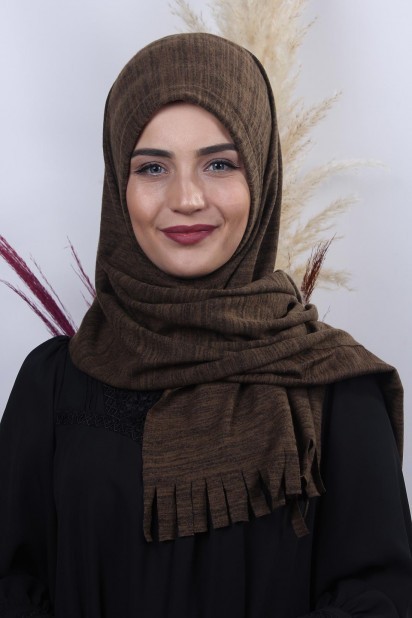 Knitted Shawl - Tricot Hijab Pratique Châle Marron Melange - Turkey