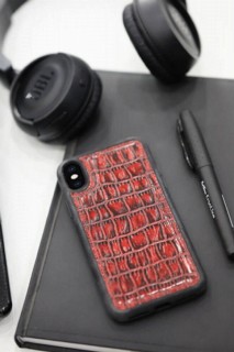 iPhone Case - Rote iPhone X / XS Lederhülle mit Krokomuster 100345980 - Turkey