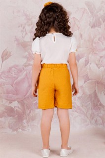 Baby Girl Collar Sleeves Bow Elastic Waist Tie Mustard Shorts Set 100328417