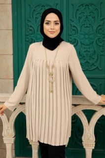 Clothes - Beige Hijab-Tunika 100341624 - Turkey