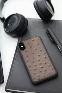 Brown Ostrich Model Leather iPhone X / XS Case 100345982