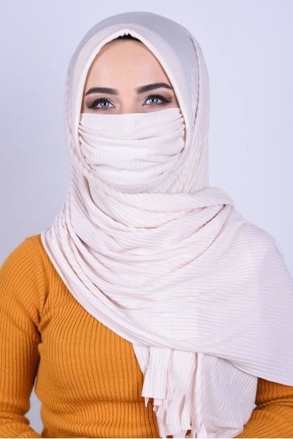 Woman Hijab & Scarf - Masked Shawl Cream 100285348 - Turkey