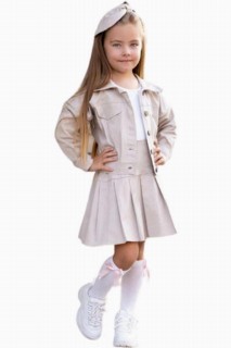 Girls - Neuer Anzug mit Reißverschluss und Bandana für Mädchen mit beigefarbenem Faltenrock 100328697 - Turkey