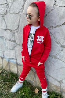 Boy Clothing - Boys Camouflage Printed and Hooded Six Slit Detailed Red Tracksuit Suit 100327267 - Turkey