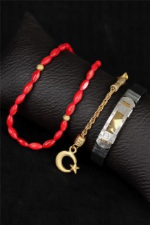 Bracelet - Barley Cut Rosary Agate Natural Stone and Bracelet Combination 100318948 - Turkey
