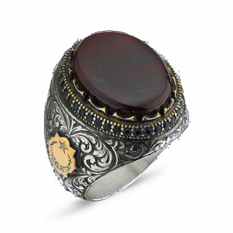 Amber Stone Handcrafted Silver Men's Ring 100348790