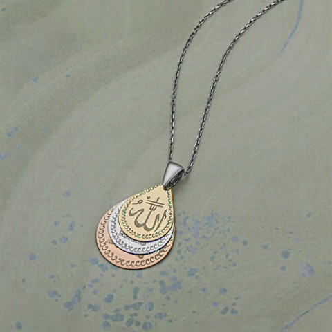 Necklaces - Drop Motif Verse Embroidered Silver Necklace 100349789 - Turkey