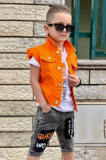 Boy's Front Button Vest Orange Denim Shorts Suit 100328213