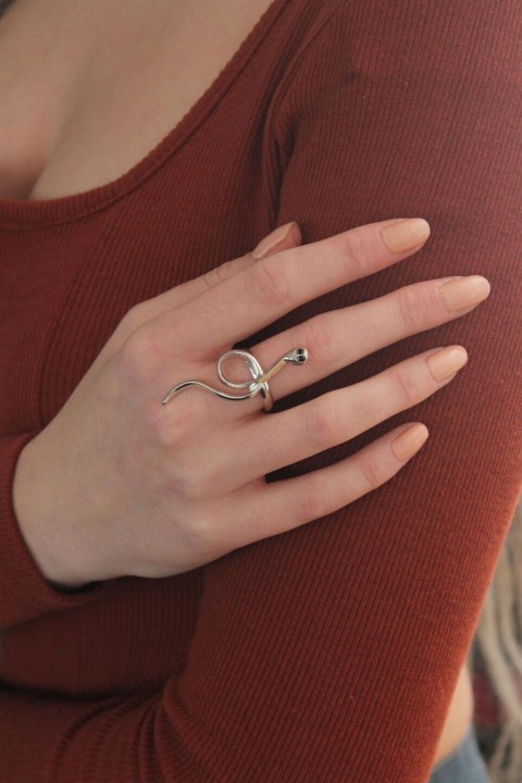 Rings - Adjustable Silver Color Snake Ring 100319779 - Turkey