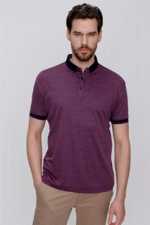 Men's Claret Red Mercerized Collar Striped Buttoned Collar Dynamic Fit Comfortable Cut T-Shirt 100350715