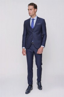 Men Navy Blue Basic Jacquard Slim Fit Slim Fit Slim Fit Vest 6 Drop Suit 100350809