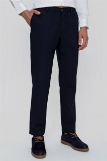 Men's Navy Blue Dynamic Fit Casual Side Pocket Cotton Linen Trousers 100350948