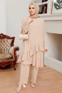 Beige Hijab Suit Dress 100341072