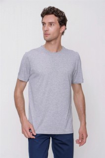 Men's Gray Basic Plain 100% Cotton Crew Neck Dynamic Fit Relaxed Fit Short Sleeved T-Shirt 100350817