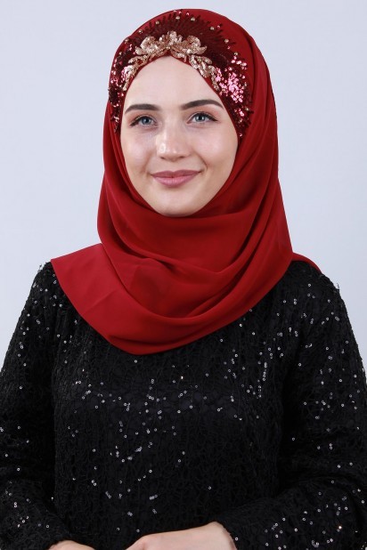 Woman Hijab & Scarf - Design Princess Shawl Claret Red 100282902 - Turkey
