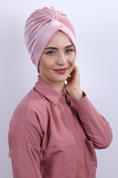 Woman - Velvet Nevru Bonnet Powder Pink 100283089 - Turkey
