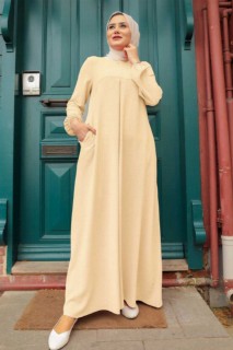 Clothes - Beige Hijab Dress 100337202 - Turkey