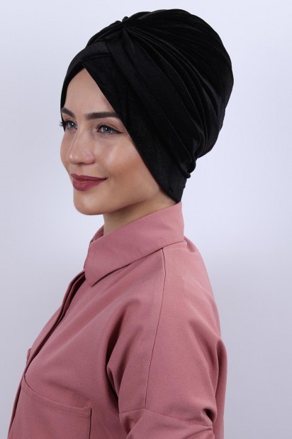 Woman - Velvet Nevru Bonnet Black 100283091 - Turkey