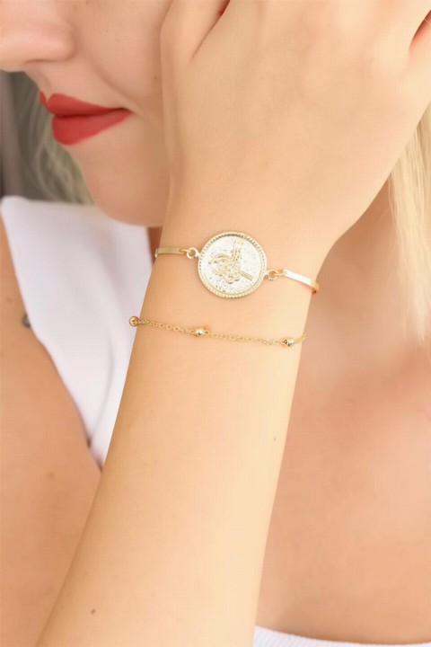 Gold Color Tugra Design Women's Bracelet 100318874