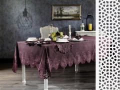 Table Cover Set - French Guipure Dream Table Cloth Set 26 Pieces Plum 100259528 - Turkey