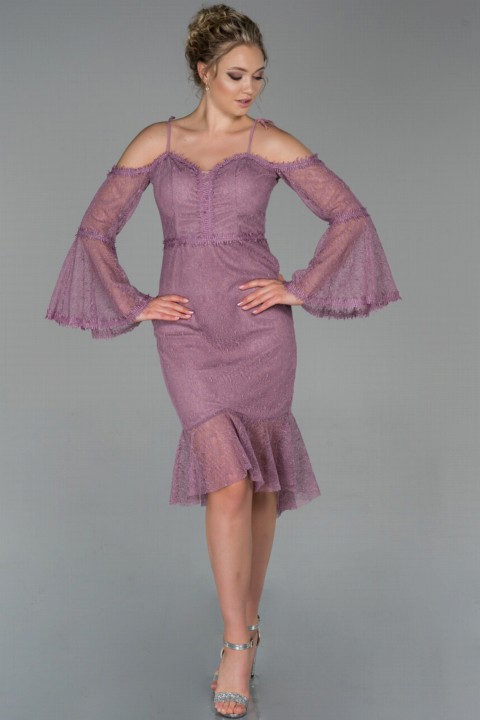 Woman - Evening Dress Long Sleeve Midi Lace Invitation Dress 100297350 - Turkey