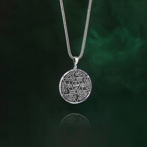 Necklace - Prophet Solomon Seal Embroidered Silver Necklace 100346417 - Turkey