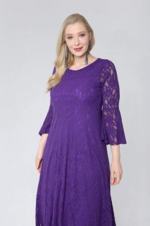 Long evening dress - Plus Size Full Lace Dress With Ruffled Sleeves 100276645 - Turkey