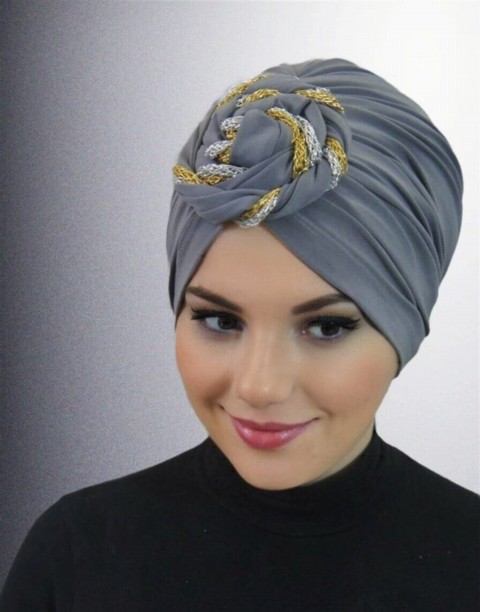 Woman Bonnet & Turban - طاقية التفاف جاهزة لون رمادي - Turkey