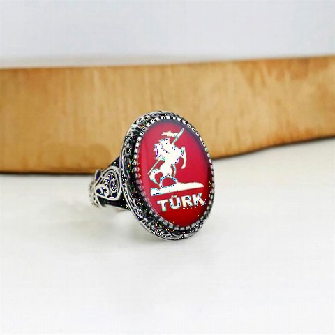 Personalized Kürşat Embroidered Silver Ring 100347677
