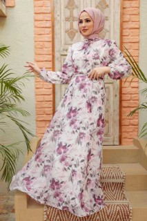 Clothes - Ecru Hijab Dress 100332778 - Turkey