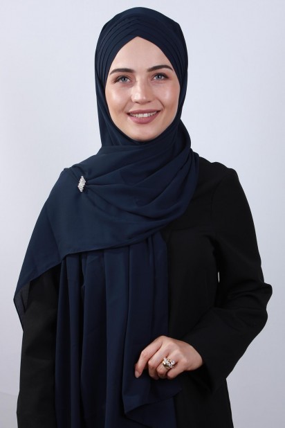 Cross Style - 4 Draped Hijab Shawl Navy Blue 100285082 - Turkey