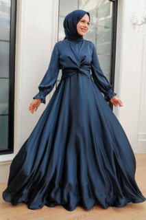 Wedding & Evening - Robe de soirée hijab bleu marine 100340036 - Turkey