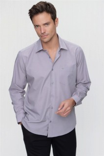 Men's Gray Basic Regular Fit Comfy Cut Solid Collar Long Sleeved Shirt with Pocket 100350670