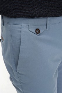 Men's Blue Cotton Slim Fit Side Pocket Linen Trousers 100351240