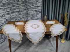 Living room Table Set - Dowry Land Dunya Tulle 5 Piece Living Room Set Cream Gold 100331187 - Turkey