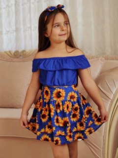 Outwear - Girl's Sunflower Patterned Flywheel Skirt Blue Suit 100326742 - Turkey