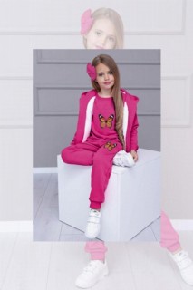 Girl's Butterfly Printed Hooded 4-Piece Fuchsia Tracksuit Suit 100344680