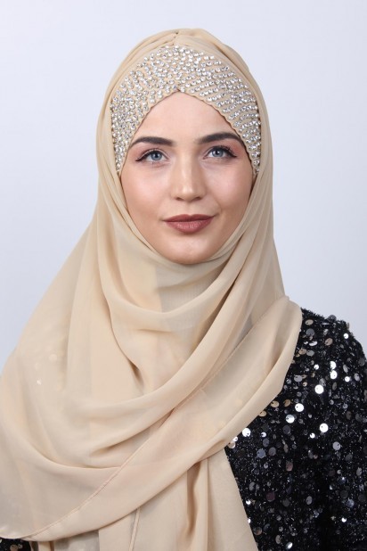 Ready to wear Hijab-Shawl - شال بتصميم ستون بونيلي بيج - Turkey