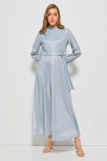 Daily Dress - Women's Belt Buckled Silvery Dress 100342686 - Turkey