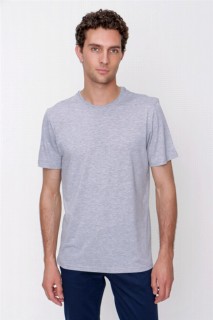 Men Clothing - Men's Gray Basic Plain 100% Cotton Crew Neck Dynamic Fit Relaxed Fit Short Sleeved T-Shirt 100350817 - Turkey