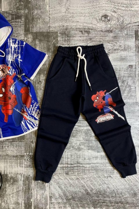 Boy Spider-Man Printed Hooded Short Sleeve Blue Tracksuit 100327179