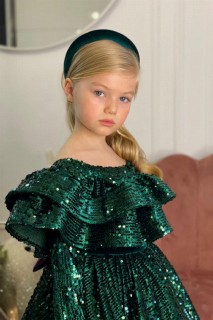 Children's Pulp Embroidered Layered Madonna Collar Fluffy Tulle Green Evening Dress 100328378