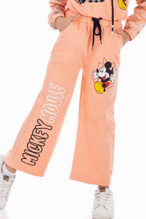 Girl Boy Mickey Mouse Elastic Waist Wide Leg Salmon Tracksuit Set 100327071