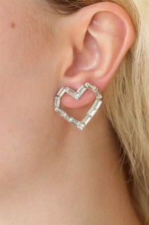 Silver Color Heart Model Zircon Stone Women's Earrings 100328095