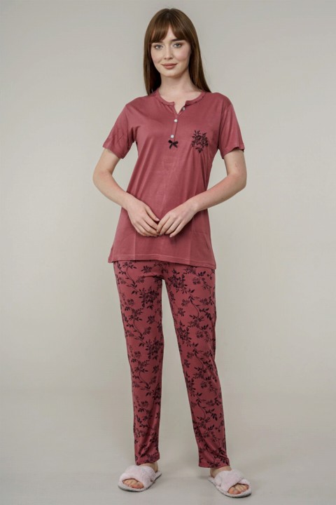 Pajamas - Women's Leaf Patterned Pajamas Set 100342615 - Turkey