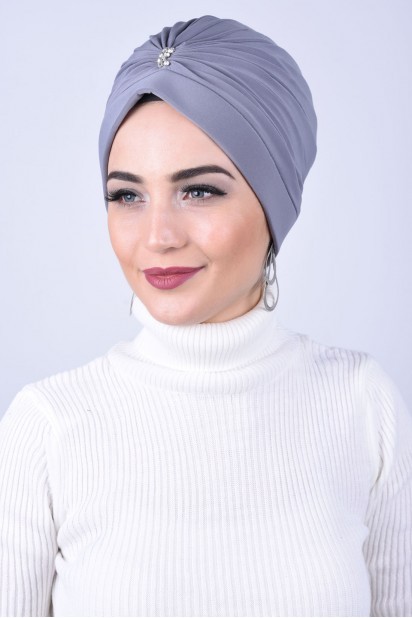 Woman Bonnet & Turban - الحجر الأوسط مرصع بالجواهر رمادي  - Turkey