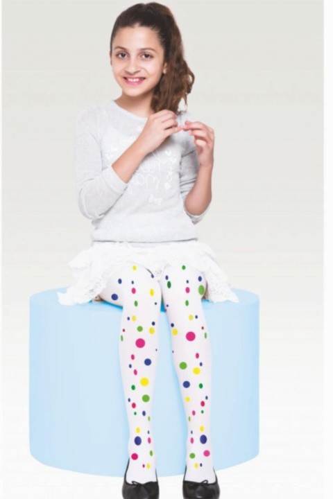 Kids - Girl Neon Dye Printed Thin White Tights 100327333 - Turkey