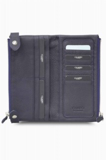 Navy Blue Double Zippered Leather Women's Wallet with Phone Compartment 100346220