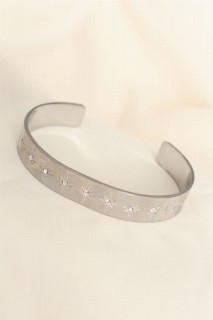 Bracelet - Steel Silver Color Stone Pole Star Detailed Cuff Bracelet 100320039 - Turkey