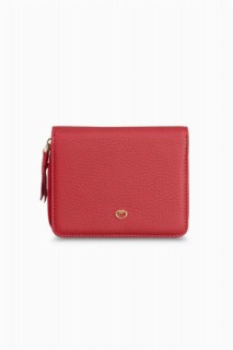 Hand Portfolio - Portefeuille pour femme en cuir véritable rouge mat 100346258 - Turkey